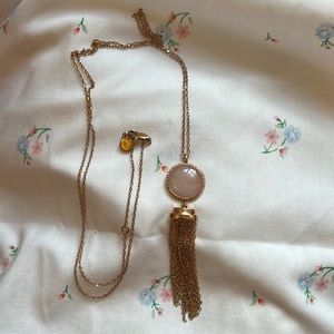 Michael Kors Long Pink Stone Tassel Necklace
